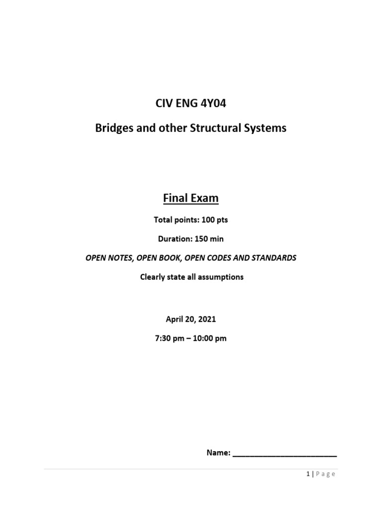 Civil Engineering Final Exam: Bridges | PDF | Academic Integrity ...