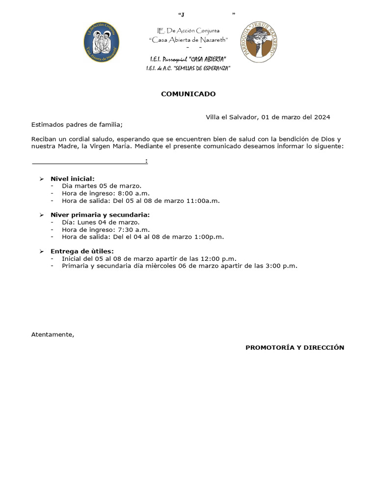 Inicio Clases 2024 en Casa Abierta | PDF