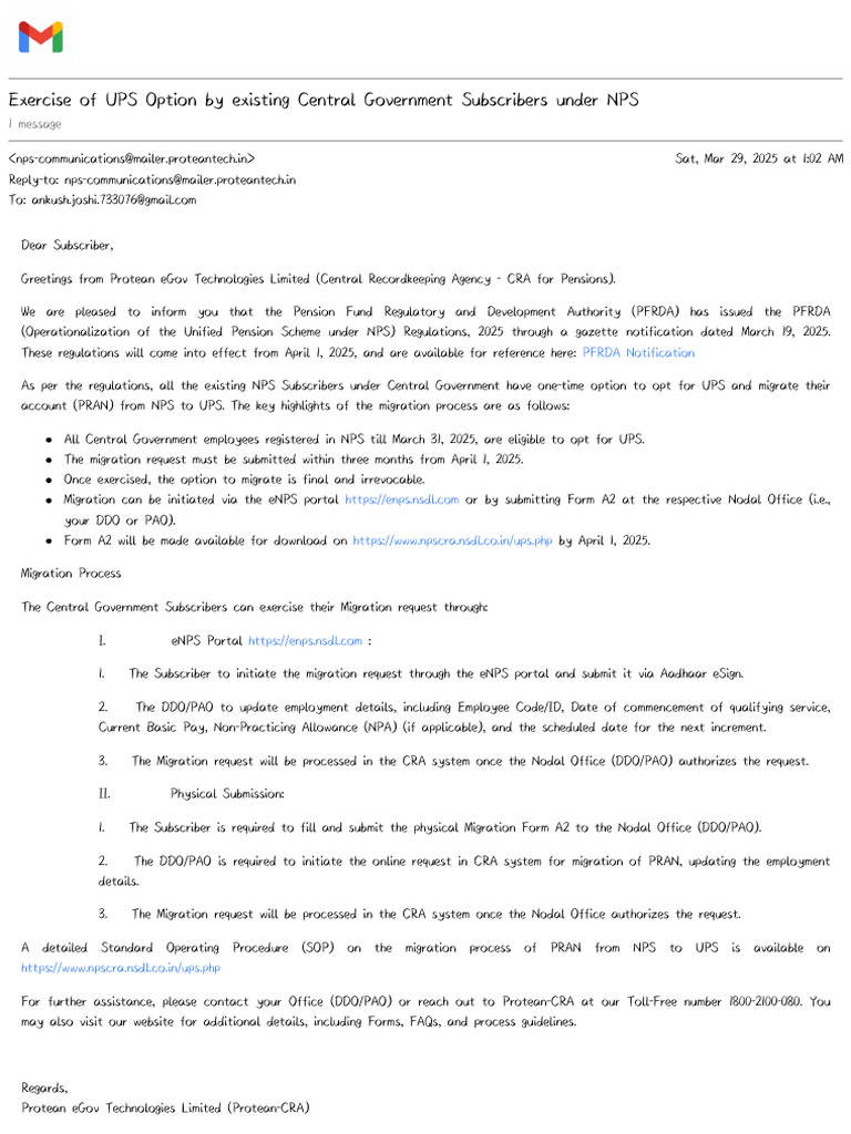 NPS to UPS Migration Guide for Subscribers | PDF | Economy Of India ...