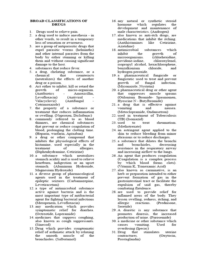 Comprehensive Drug Classifications Guide | PDF | Coagulation ...