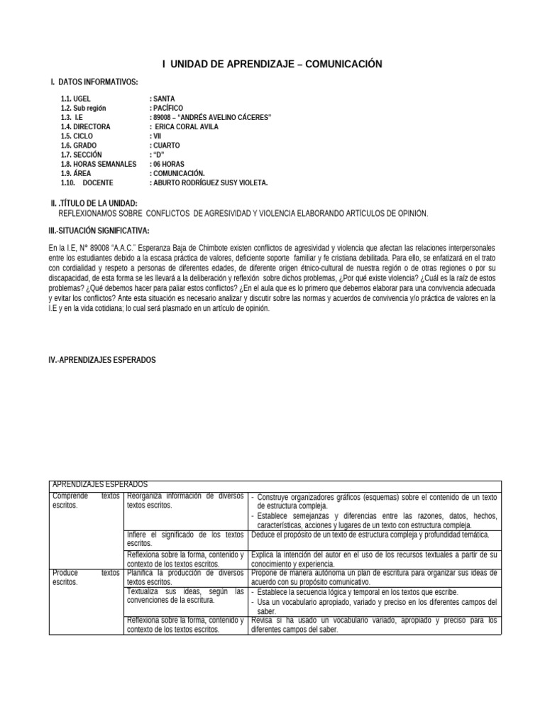I Unidad Comunicacion 4to | PDF | Comprensión lectora | Publicación