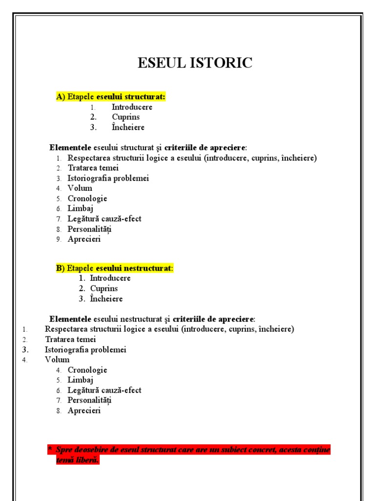 Model De Eseu Istoric