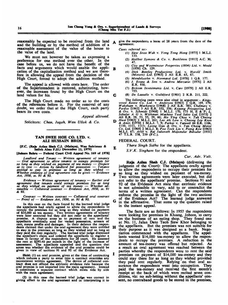 TAN SWEE HOE CO LTD V ALI HUSSAIN BROS | PDF