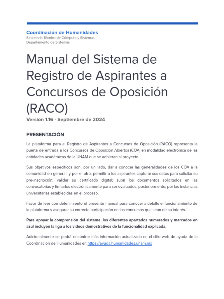 Manual RACO: Inscripción a Concursos UNAM | PDF | Archivo de ...
