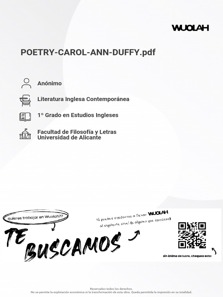 Carol Ann Duffy: Life and Poetry Insights | PDF | Poetry