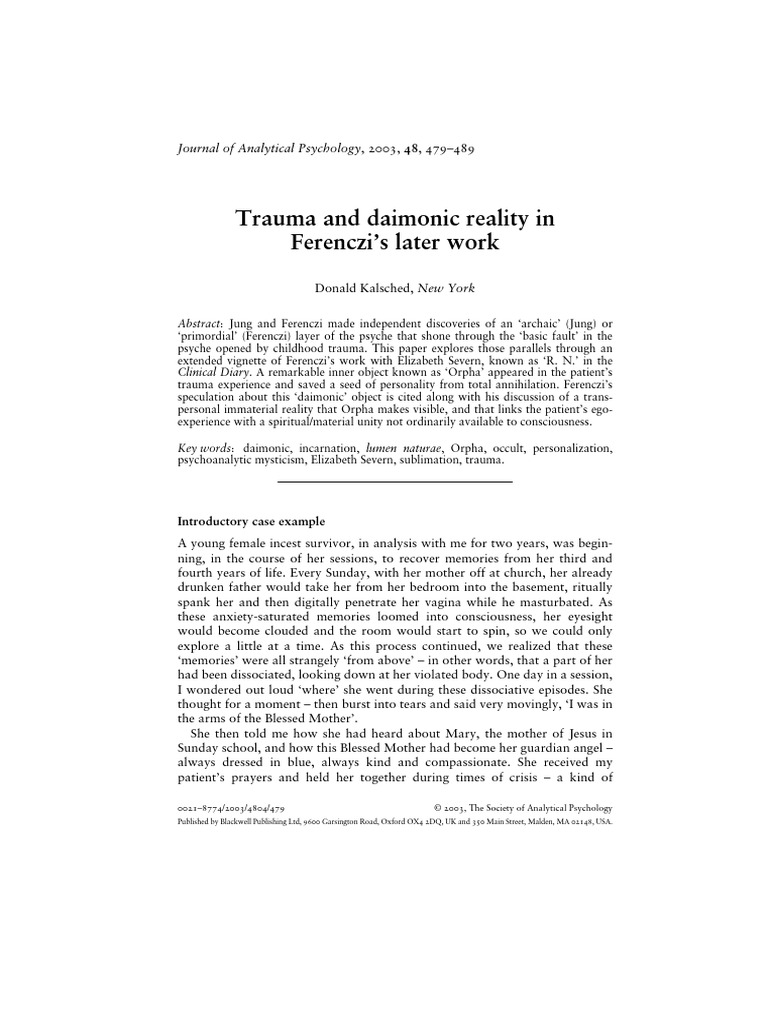 Trauma and Daimonic Reality in Ferenczi's Later Work - Kalsched | PDF ...