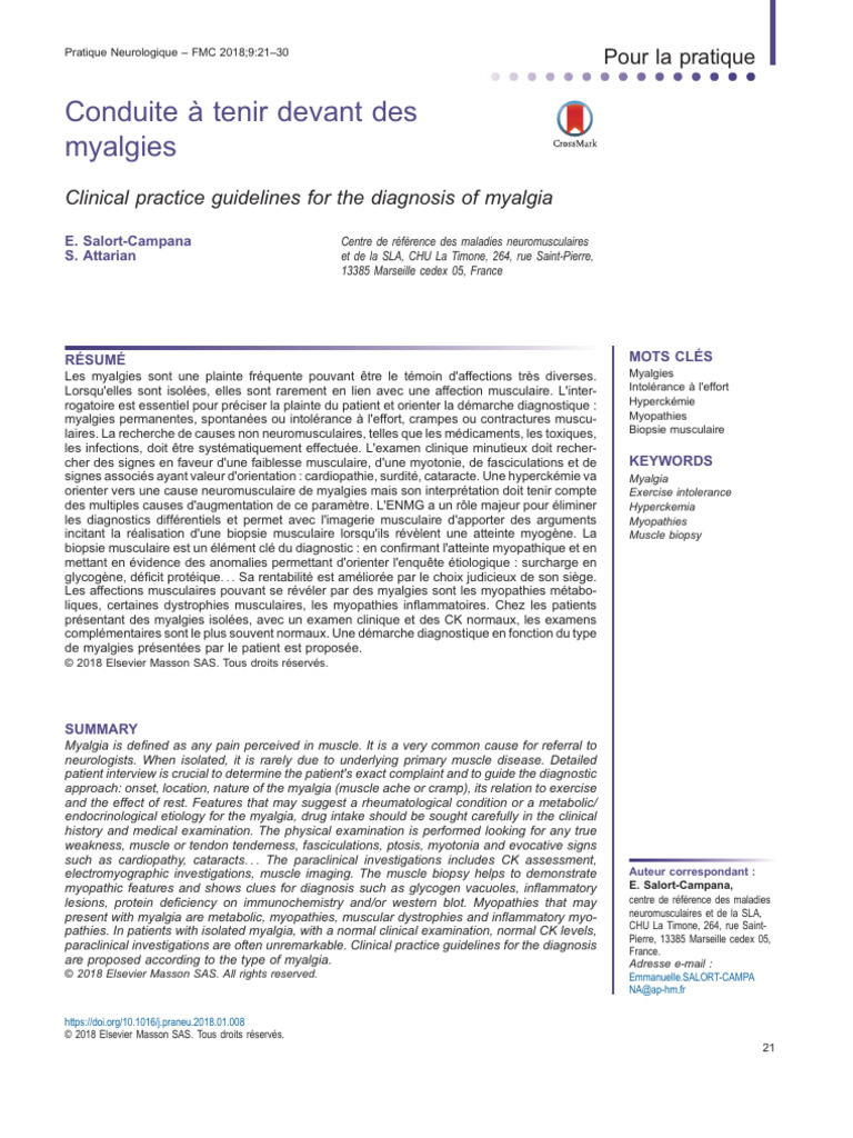 Myalgies : Guide de diagnostic clinique | PDF | Maladies et troubles ...