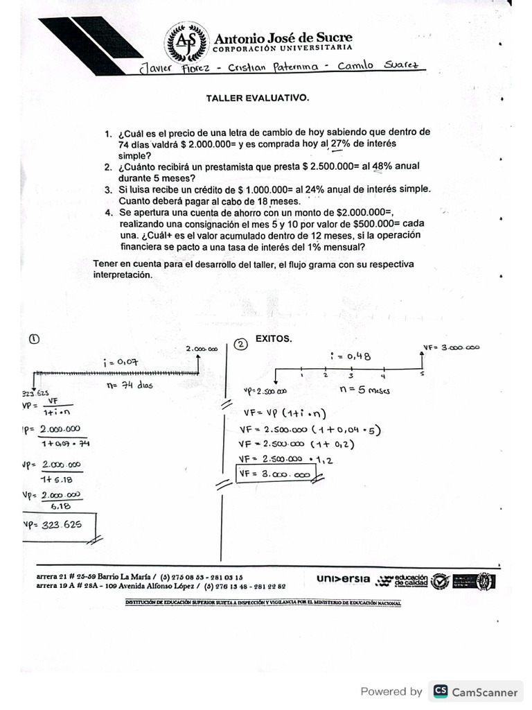 Taller de Matemáticas Financieras | PDF