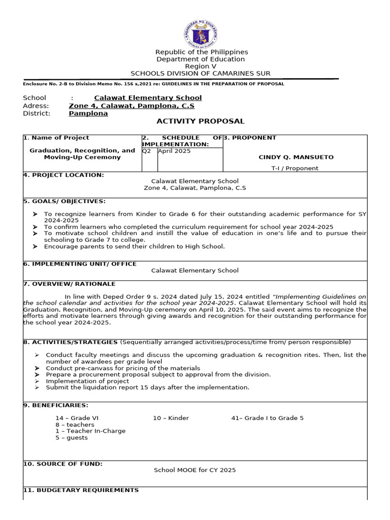 Graduation Ceremony Proposal 2025 | PDF
