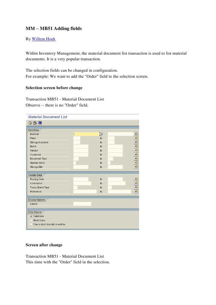 Configuring Fields in MB51 Report | PDF