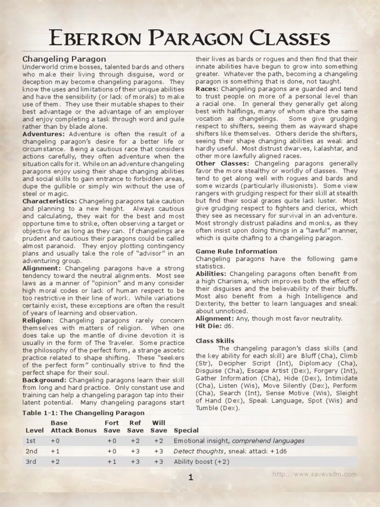 Eberron Paragon Classes Overview | PDF