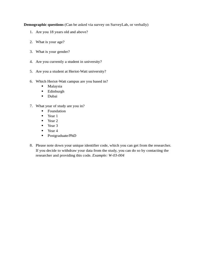 Demographic and Semi-Structured Interview Questions v1 2025 | PDF ...
