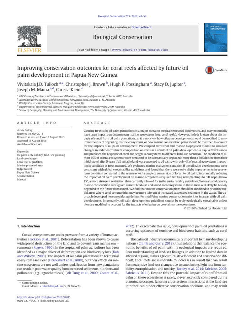Improving Conservation Outcomes For Coral Reefs Affected by Future Oil ...