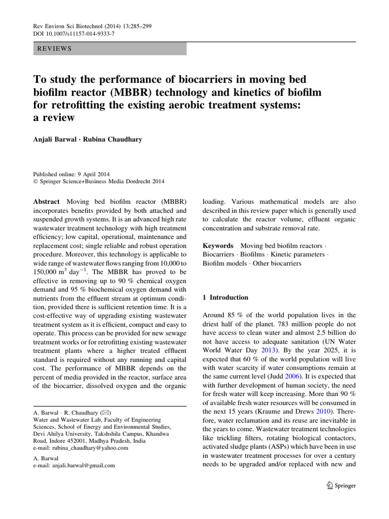MBBR Technology for Wastewater Treatment | PDF | Biofilm | Sewage Treatment