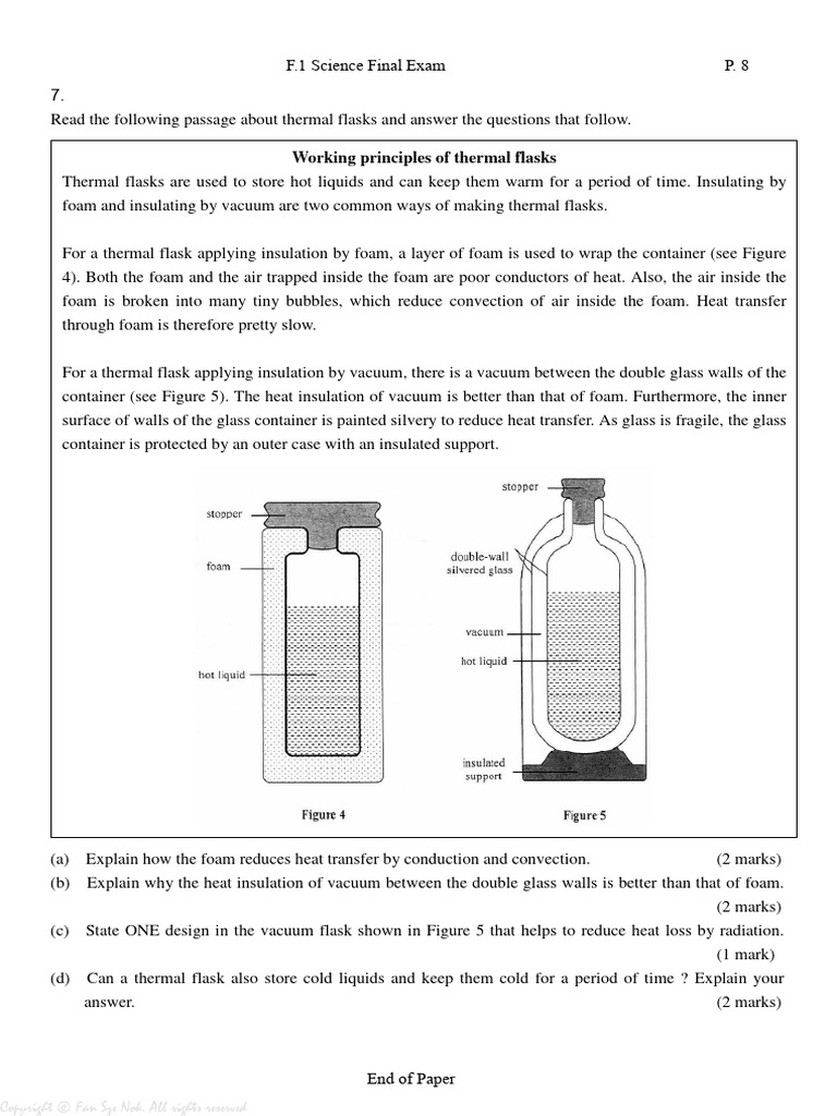 S1 Term 2 Pre-Exam Vacuum Flask | PDF