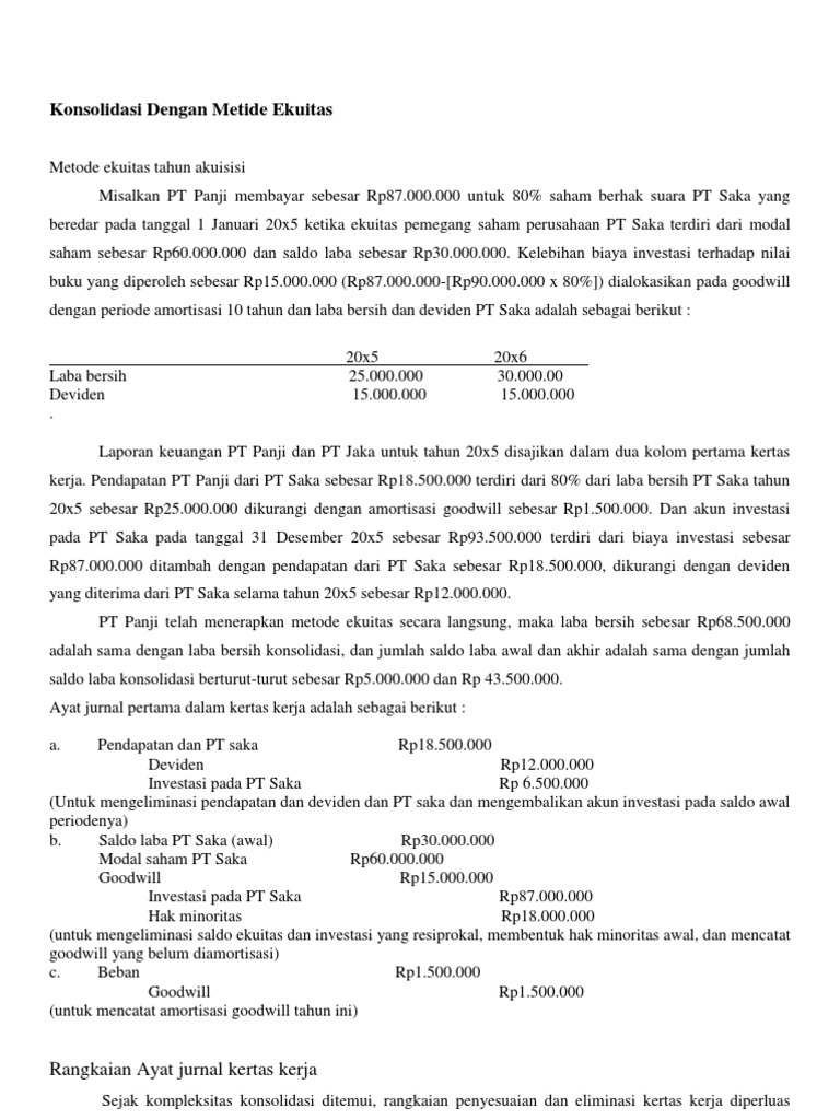 Konsolidasi Dengan Metide Ekuitas
