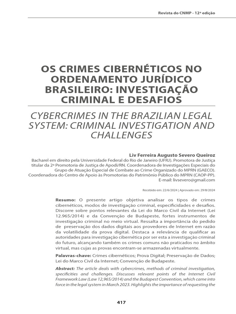 Crimes Cibernéticos e Investigação no Brasil | PDF | Endereço de IP ...