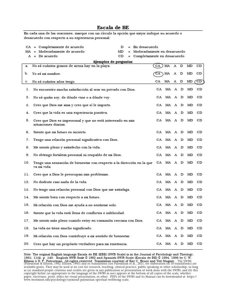 Escala de Bienestar Espiritual | PDF