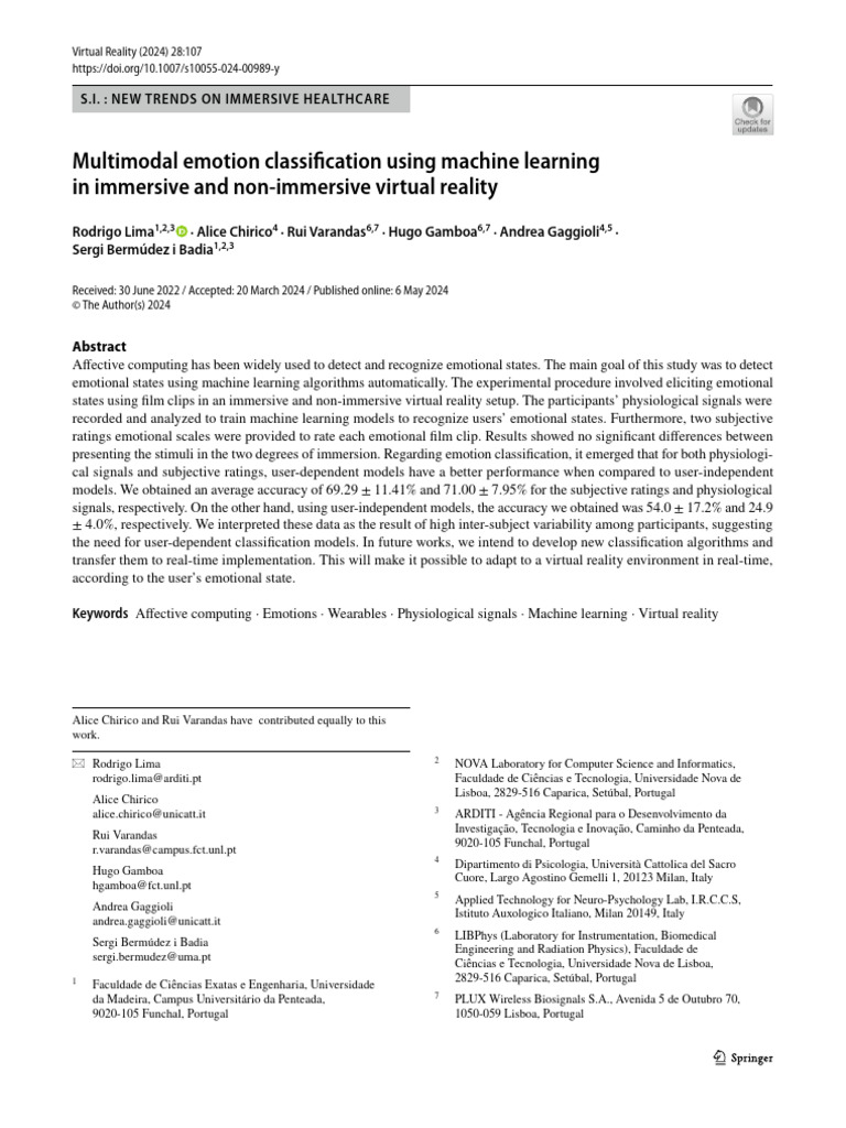 Emotion Classification in VR Using ML | PDF | Emotions ...
