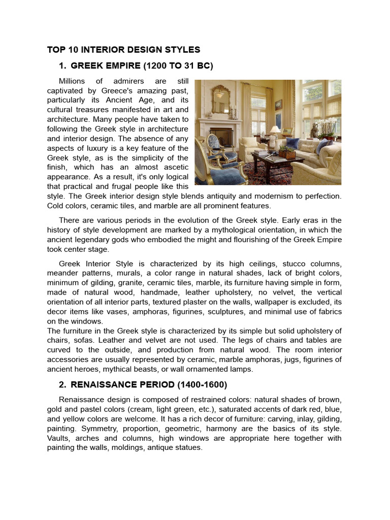 Interior Design Styles | PDF | Interior Design | Furniture