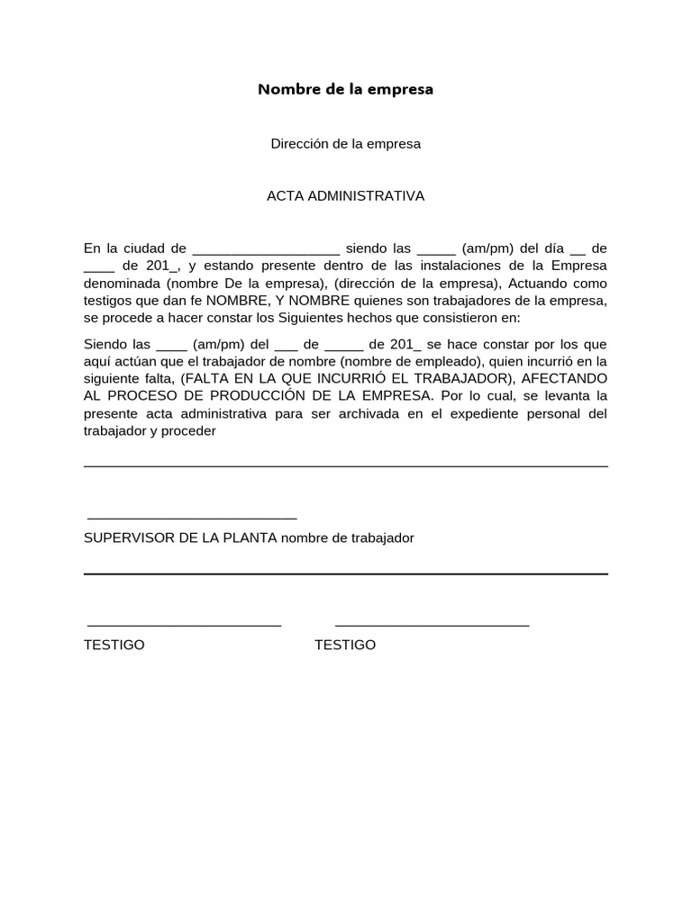 Ejemplo de Acta Administrativa Laboral | PDF