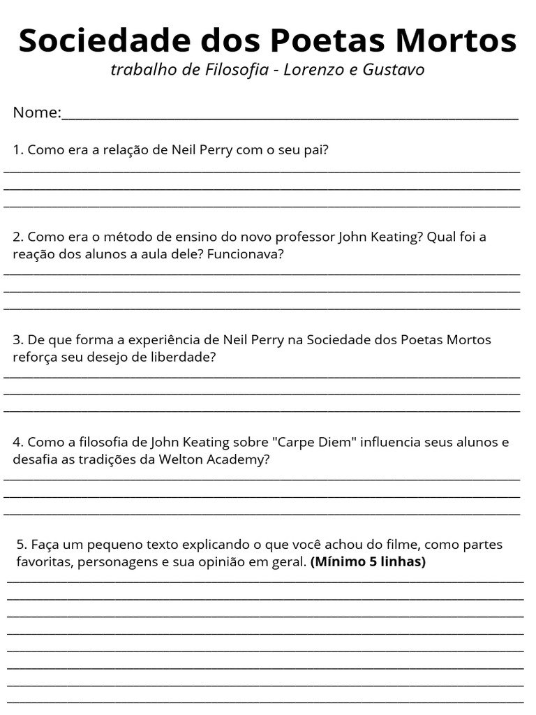 Análise da Sociedade dos Poetas Mortos | PDF