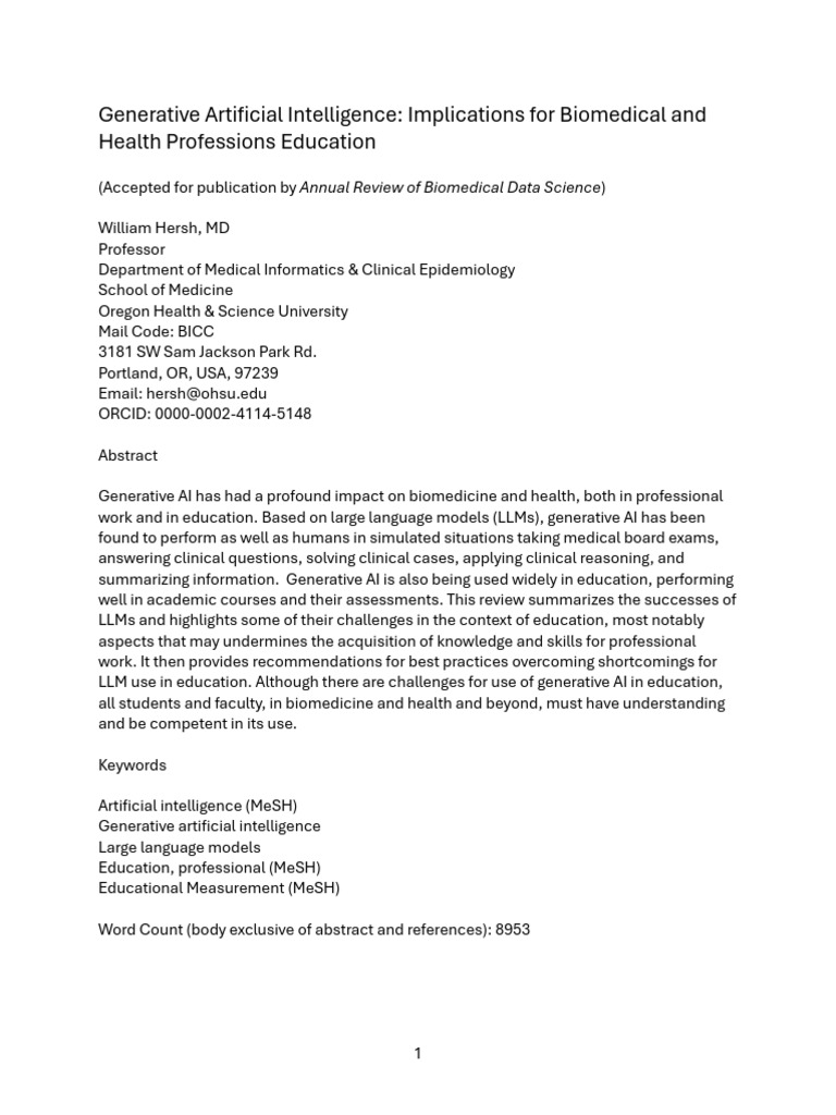 Generative AI in Biomedical Education | PDF | Machine Learning ...