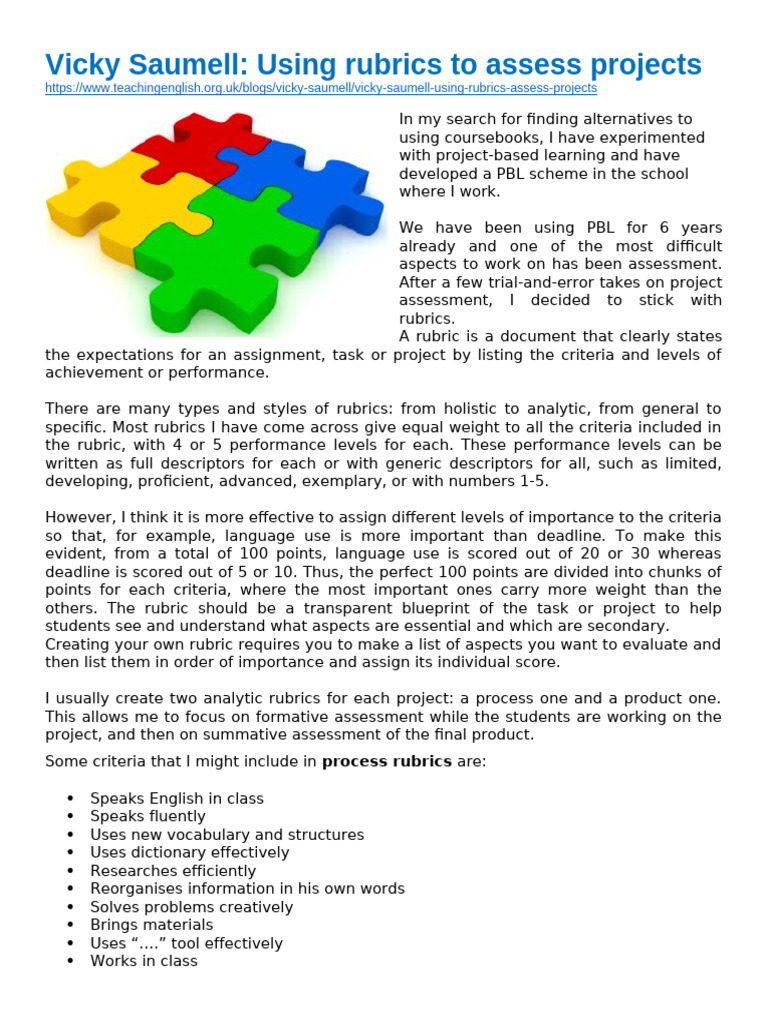 Effective Rubrics for Project Assessment | PDF | Rubric (Academic ...