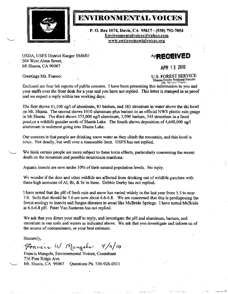 USFS labtestLetterIgnored 4-13-2010 | PDF | Law
