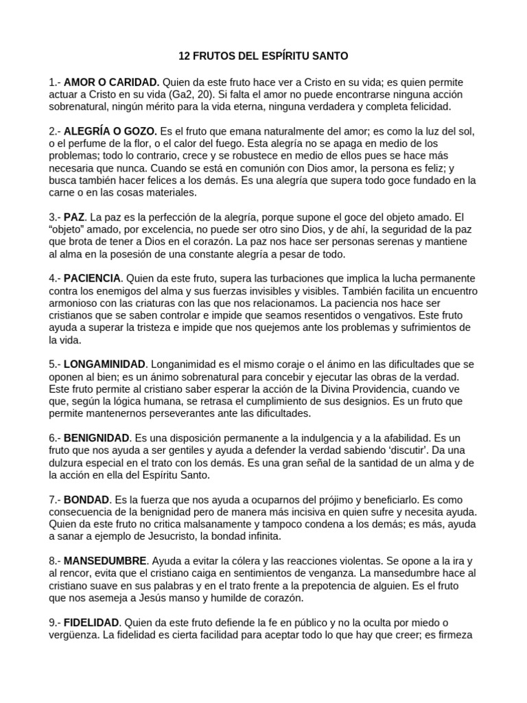 12 Frutos Del Espíritu Santo | PDF | Fruto Del Espiritu Santo | Amor