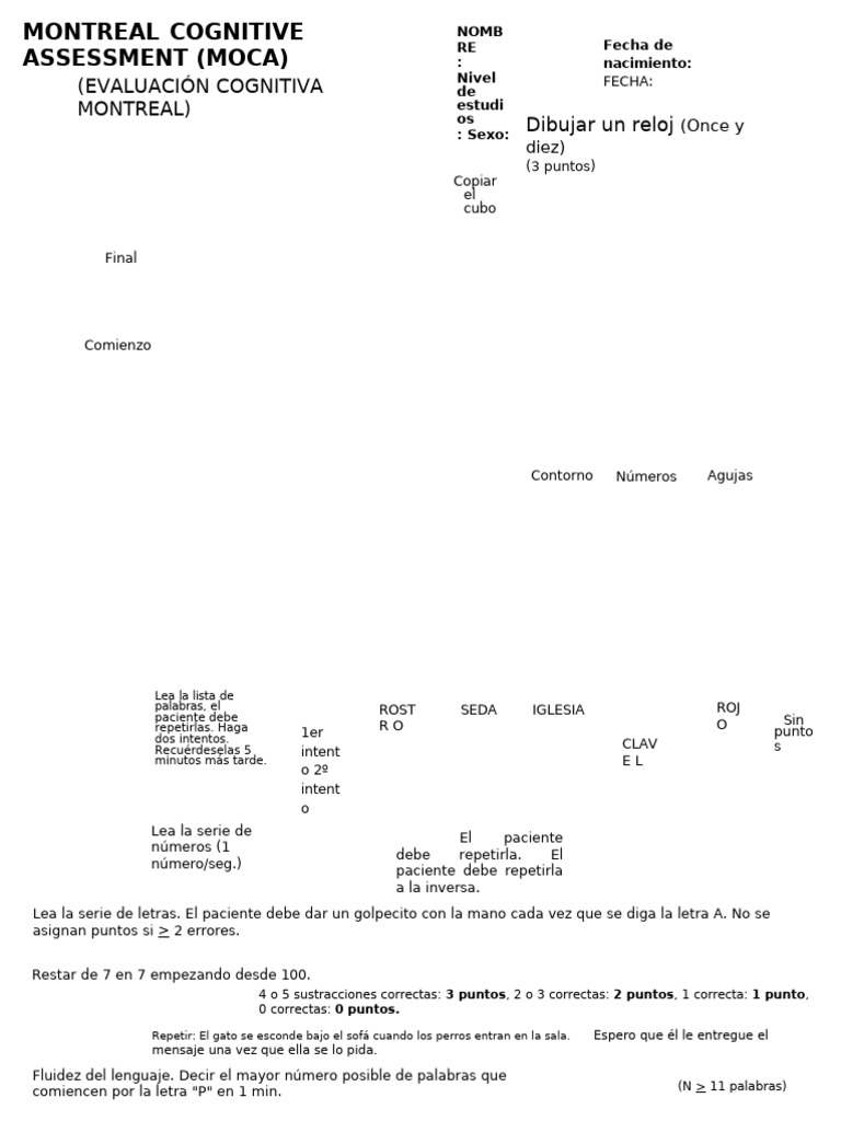 Evaluacion Cognitiva Montreal MoCA Test Spanish | PDF