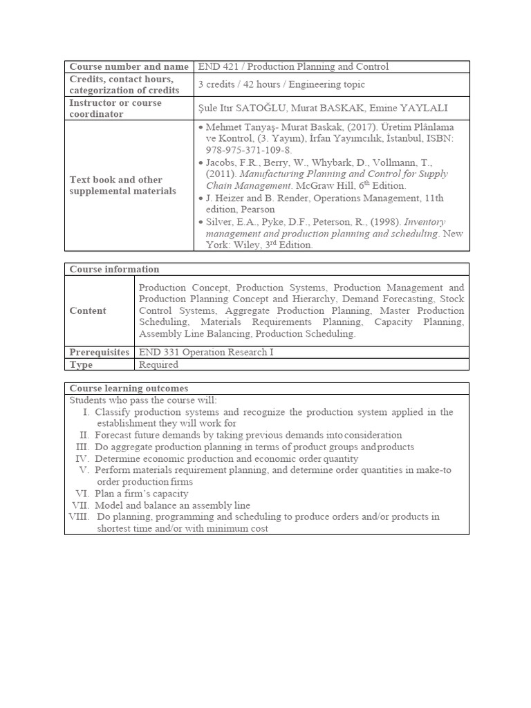 Production Planning and Control Course | PDF | Engineering | Forecasting