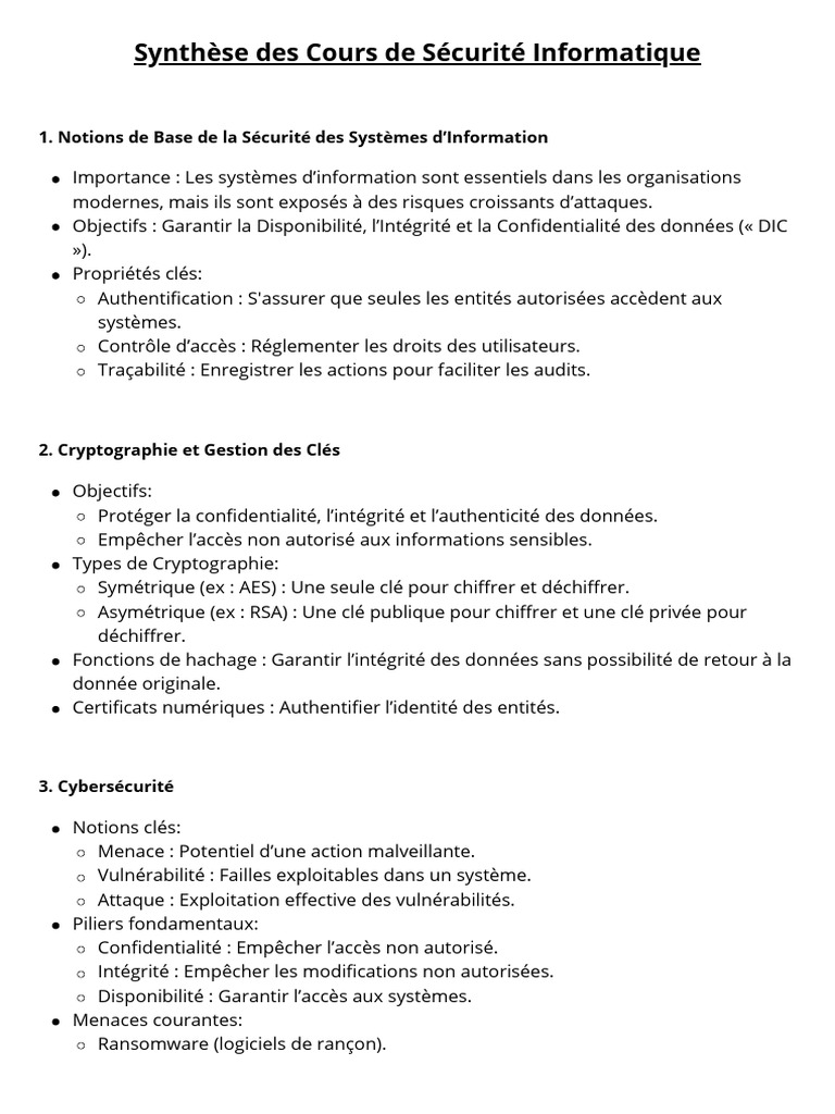 Cours Complet de Sécurité Informatique | PDF | Sécurité | Sécurité des ...