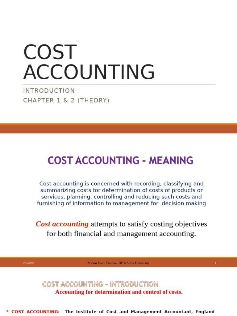 Cost Accounting Overview by Erum Fatima | PDF | Cost Accounting | Cost