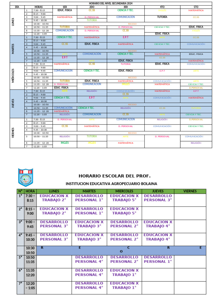 Horario Escolar Secundaria 2025 | PDF | Academia | Juventud