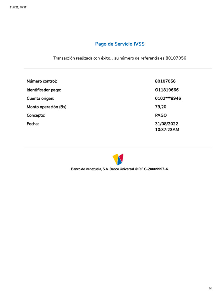 Pago de Servicio IVSS - Transacción Exitosa | PDF
