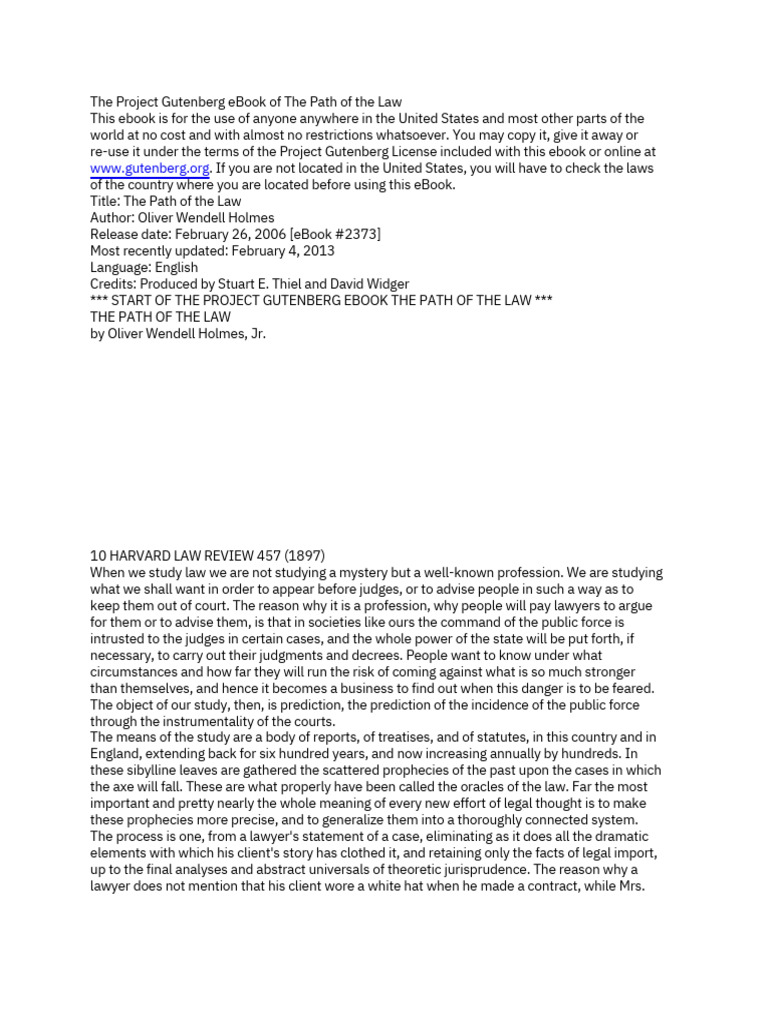 The Path of the Law by Holmes | PDF | Damages | Reason