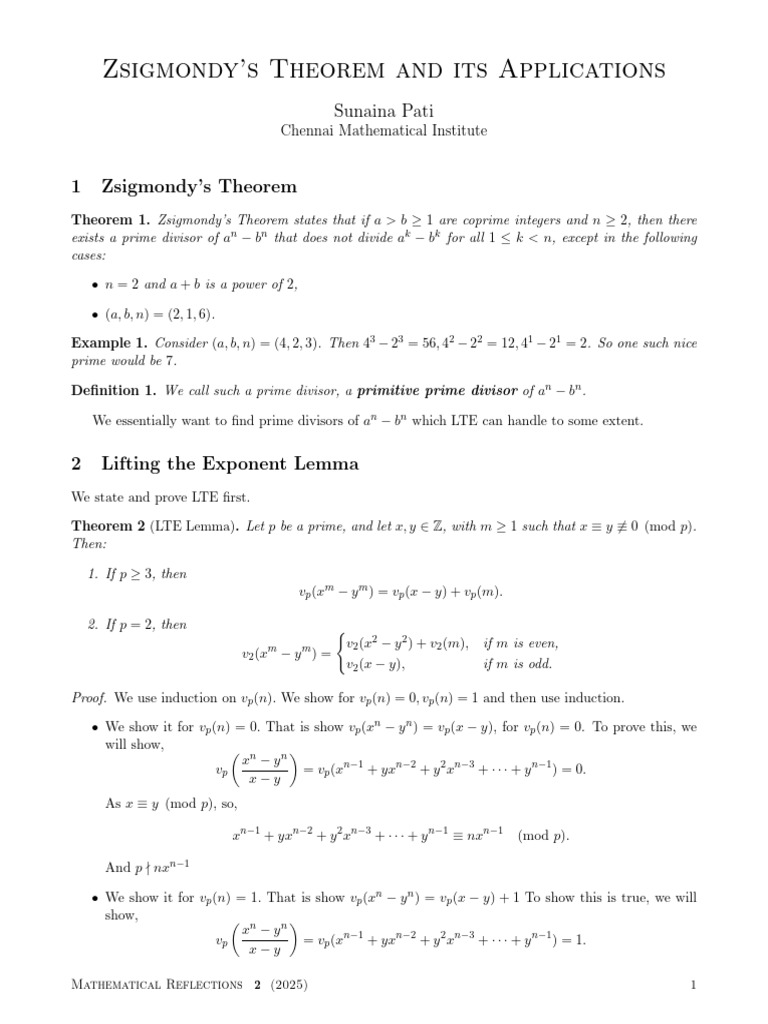Zsigmondy's Theorem Explained | PDF | Discrete Mathematics | Mathematics