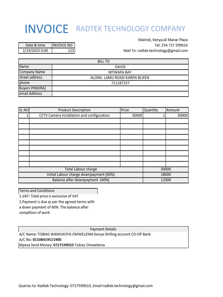 Invoice for CCTV Installation Services | PDF
