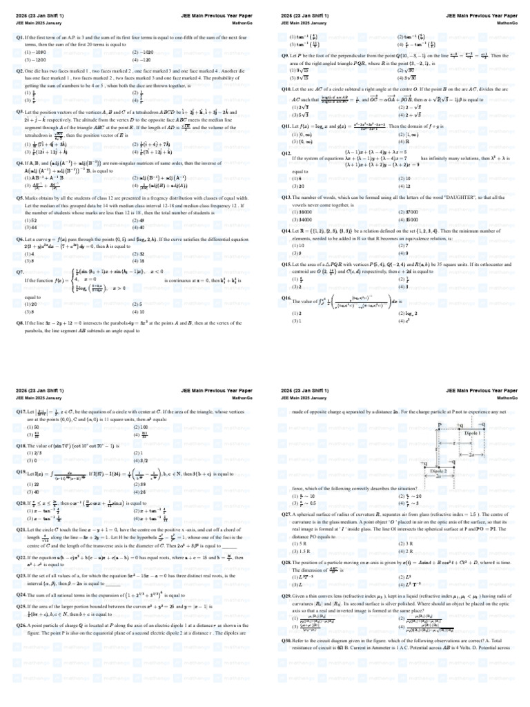 JEE Main 2025 Maths Question Paper | PDF | Tetrahedron | Circle