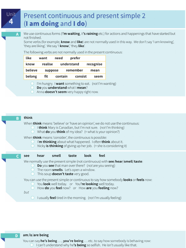 Unit 4 - English Grammar in Use (Present Continuous and Present Simple ...