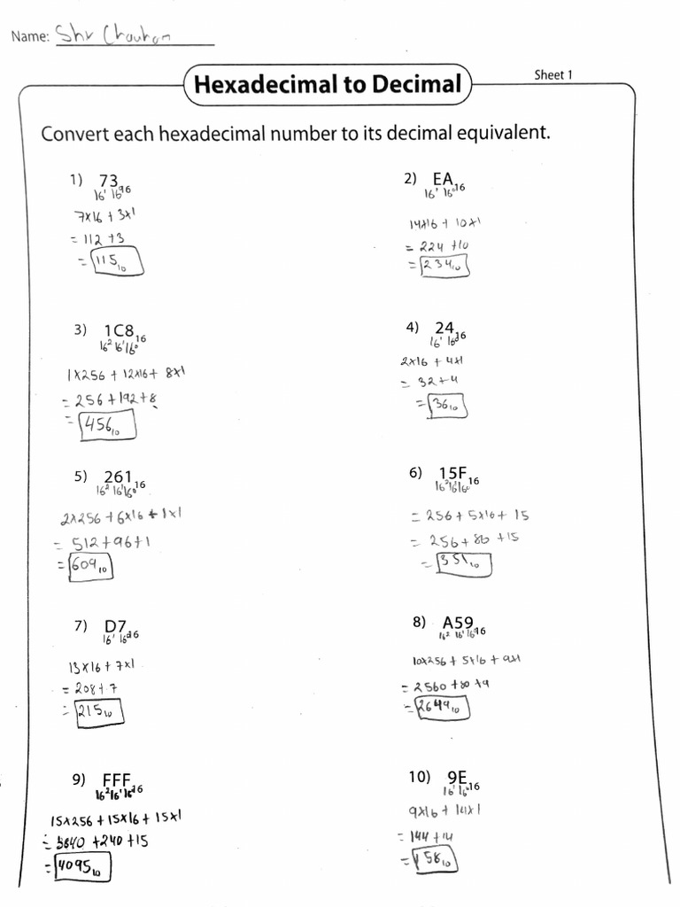 Shiv Chauhan - Hexadecimal To Decimal Conversion | PDF