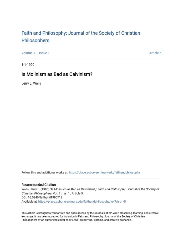 AG - 04 - Walls Is Molinism Bad Calvinism | PDF | Predestination ...