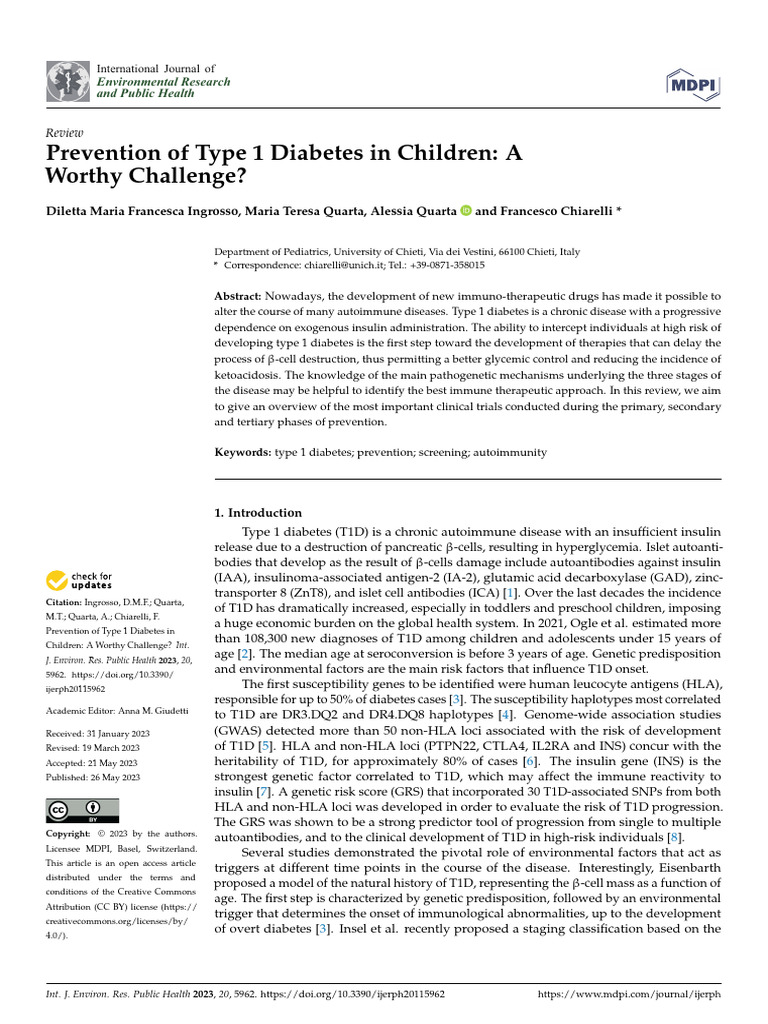 5.prevention of Type 1 Diabetes in Children | PDF | Autoimmunity | Diabetes