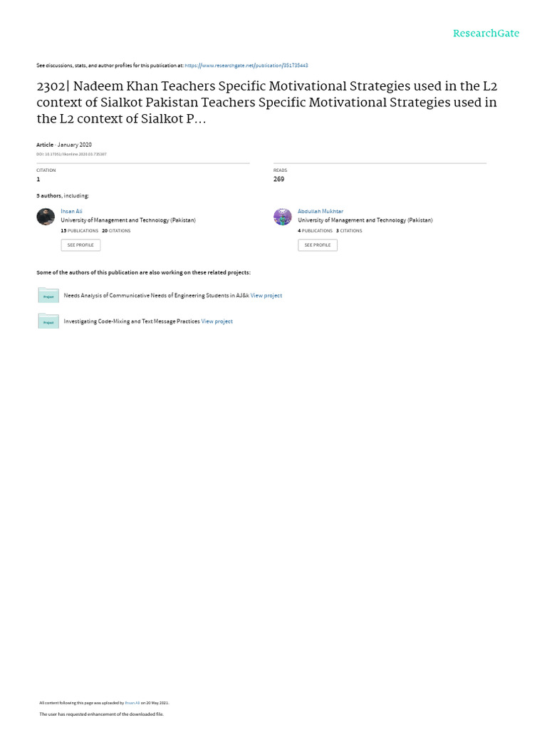 Teachers Specific Motivational Strategies Used in The L2 | PDF | Second ...