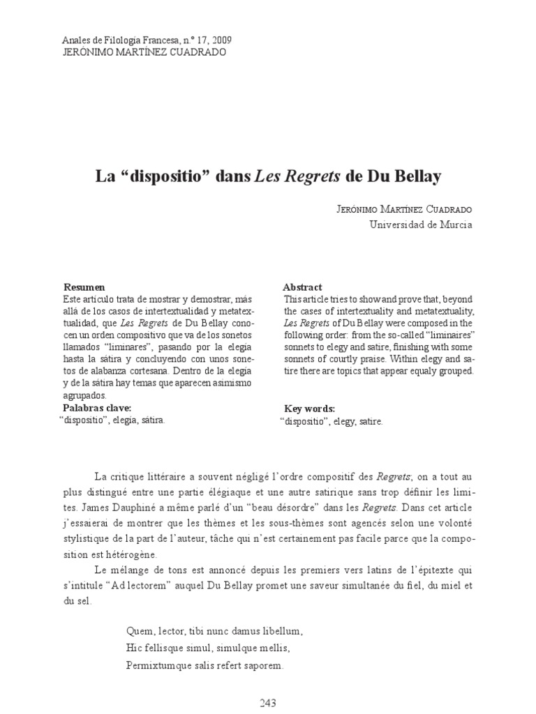 Les Regrets Du Bellay Analyse Sonnet 54