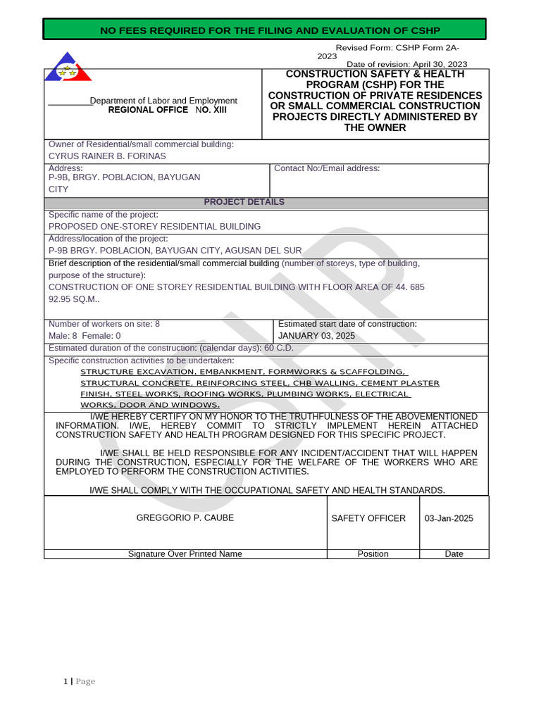 CSHP Form 2A-2023 Application Guide | PDF | Civil Engineering ...