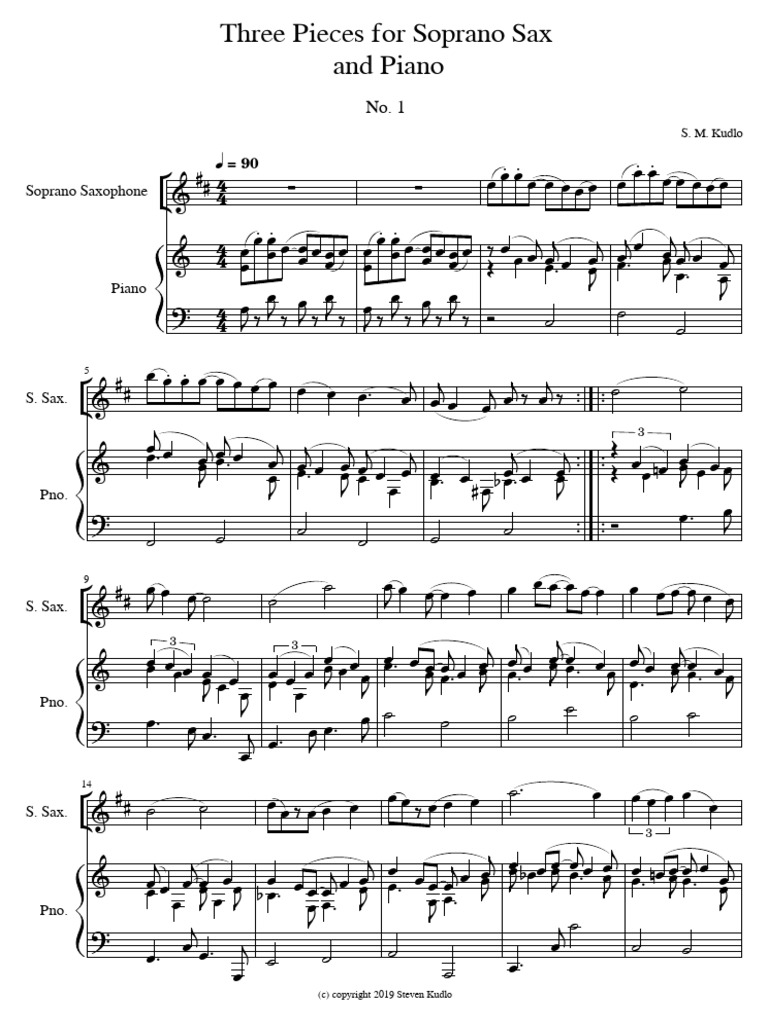 Three Pieces For Soprano Sax and Piano No. 1 | PDF | Saxophone | Music ...
