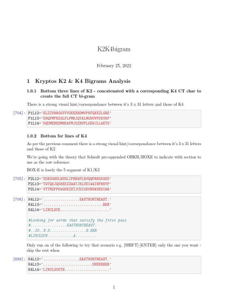 Kryptos K2 K4 Bigrams Analysis | PDF