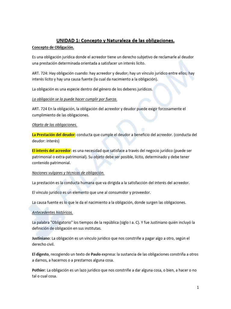 Concepto y Naturaleza de las Obligaciones | PDF | Pagos | Bienes (Ley)